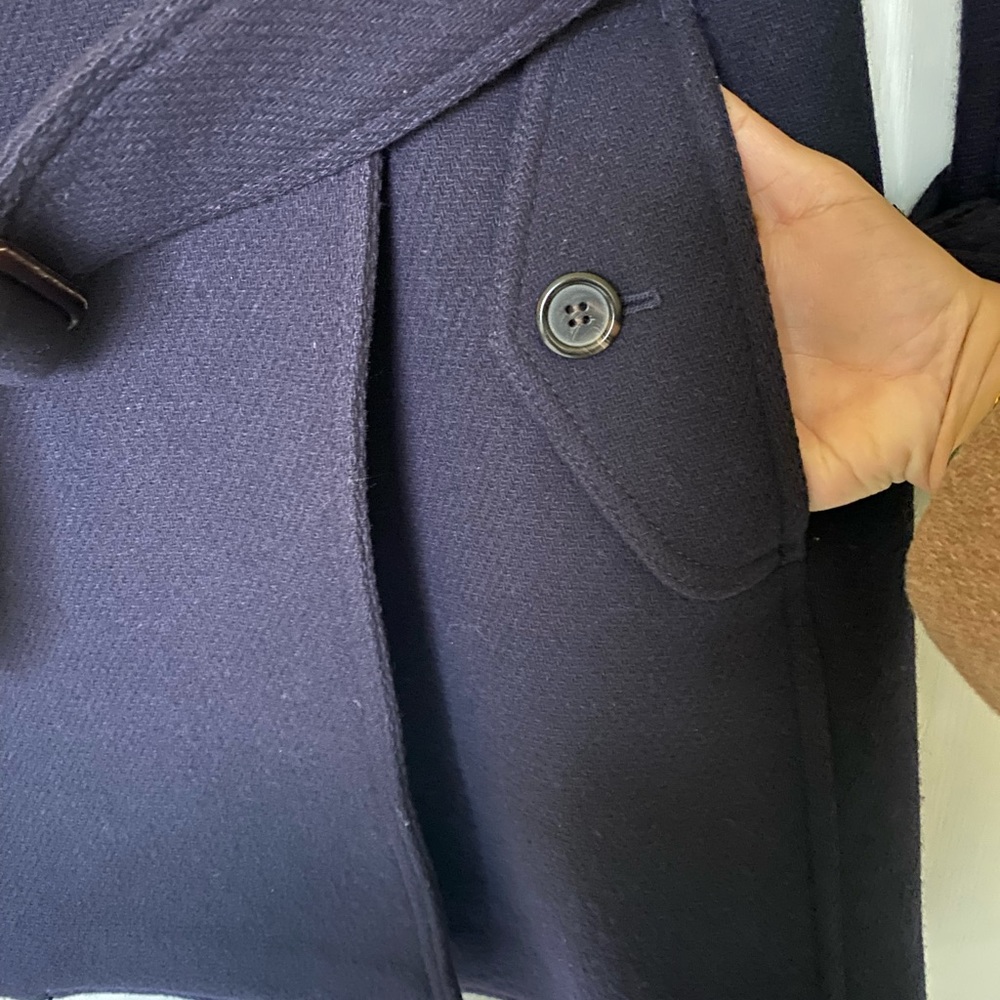 🦋HP🦋J Crew Gray Stadium Cloth Boulevard Trench
Coat - size 0 , Navy - Picture 8 of 9